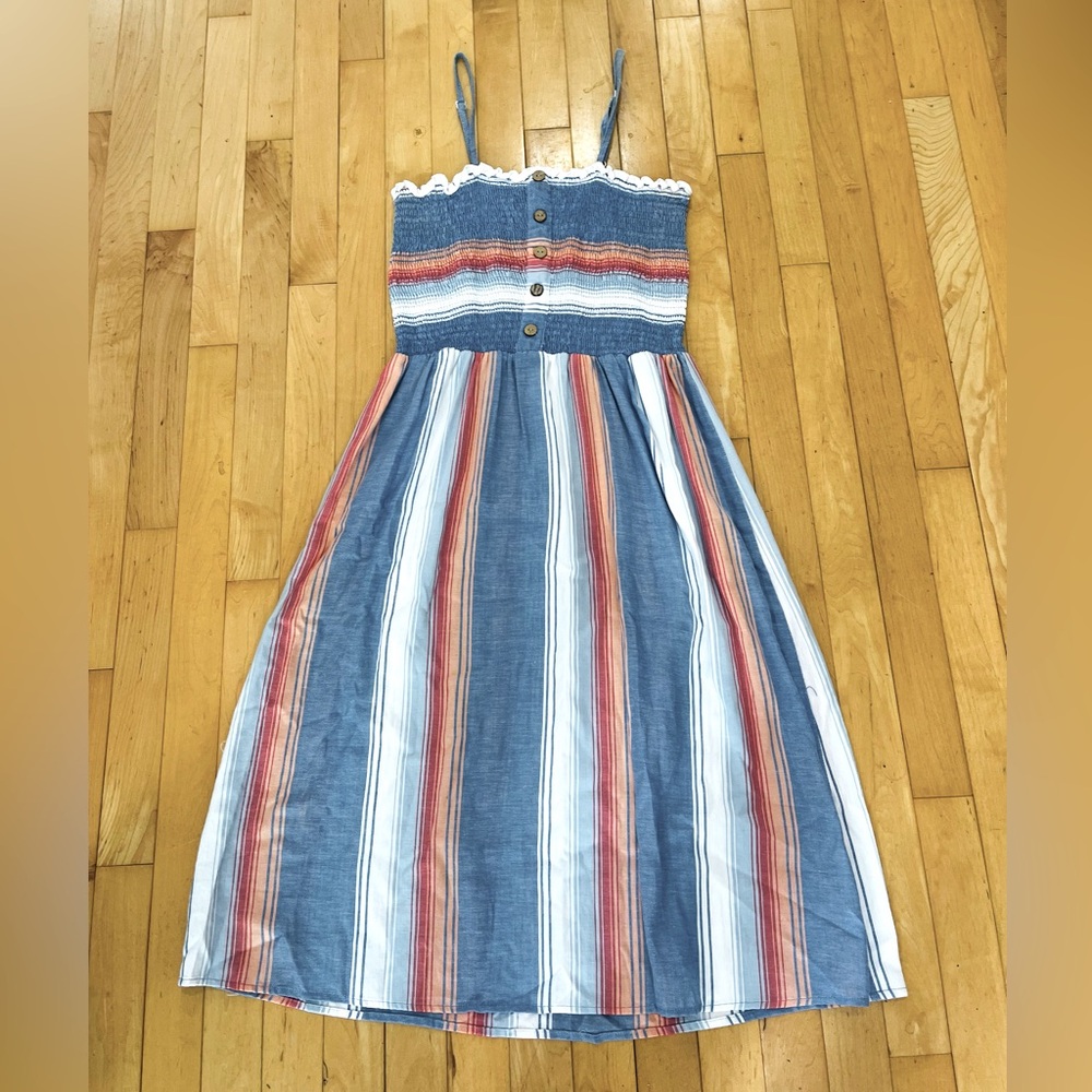 Angie Blue, White & Red Striped Midi Sundress